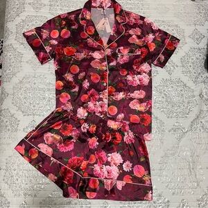 Victoria Secret Burgundy Floral Satin Pajama Set - Small